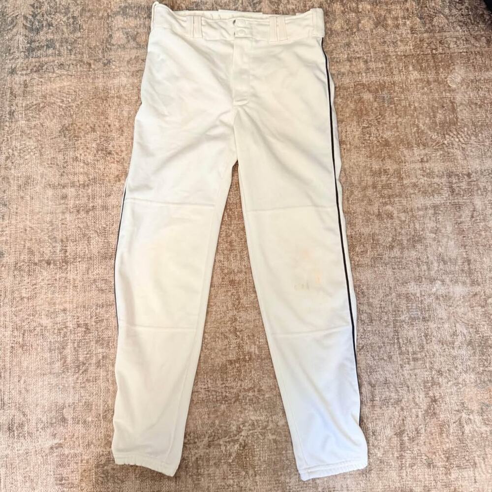 Small Men Nike Team White Baseball Pants with Navy Stripe Piping